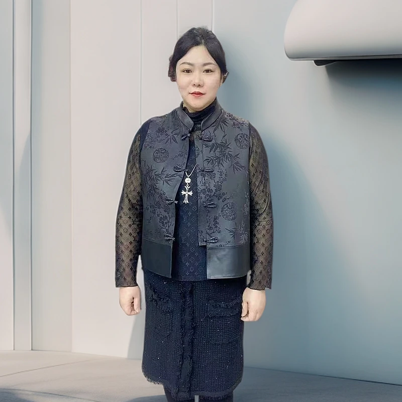 大圆家新中式国风绵羊皮马甲2025春新款上衣马甲时尚女款衣服百搭