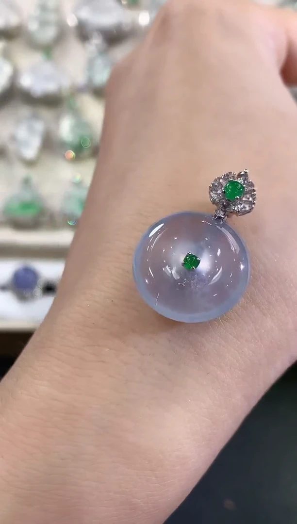 翡翠18K金镶嵌吊坠(不含链)C153