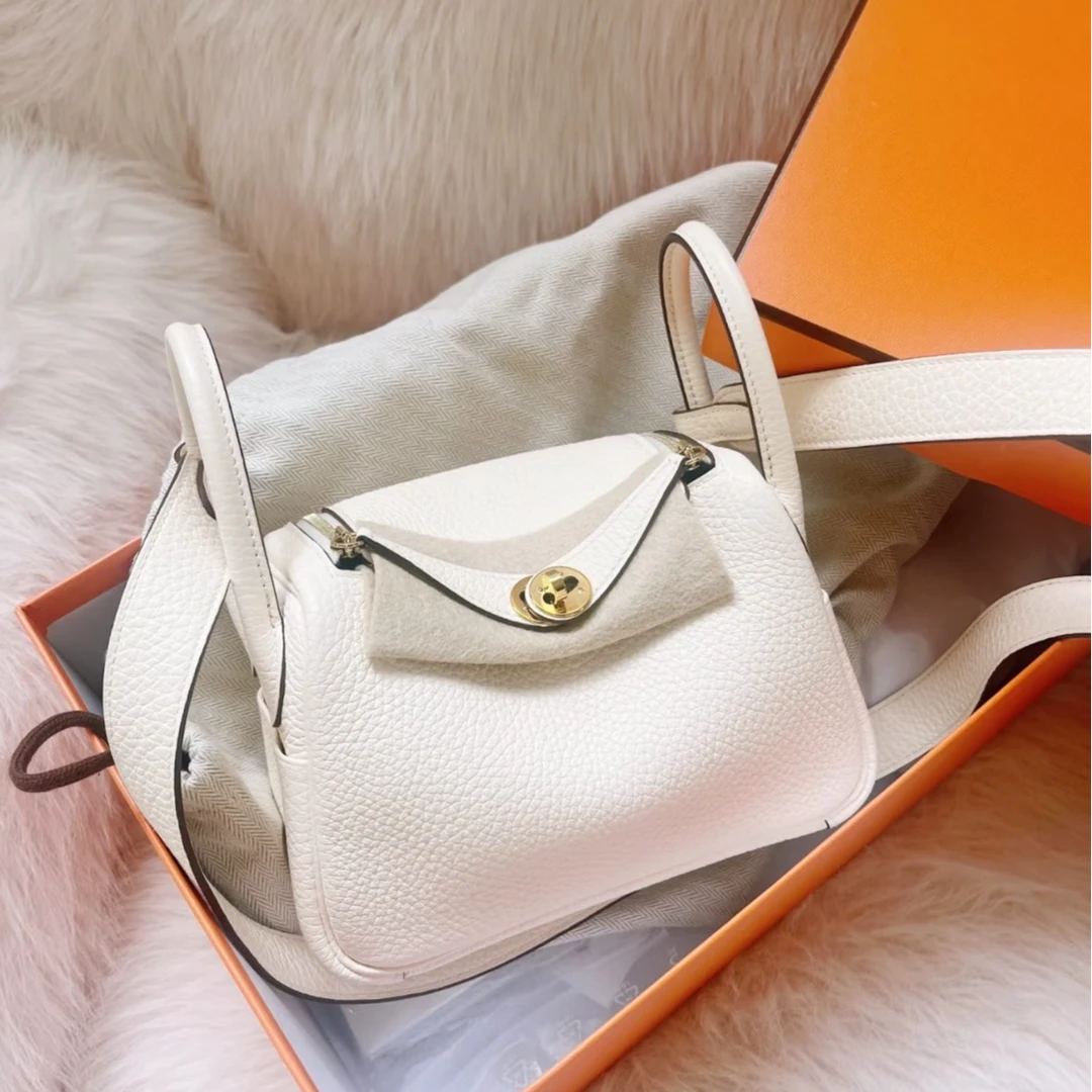 99新 Hermes/爱马仕 小花柳 Lindy Mini 奶油白 TC皮 W刻 金扣包