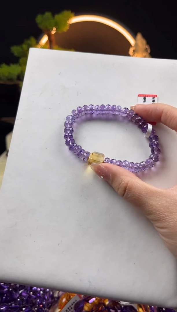 【闪购商品】水晶手链未镶嵌天然紫水晶算盘切面搭黄方糖手串7mm