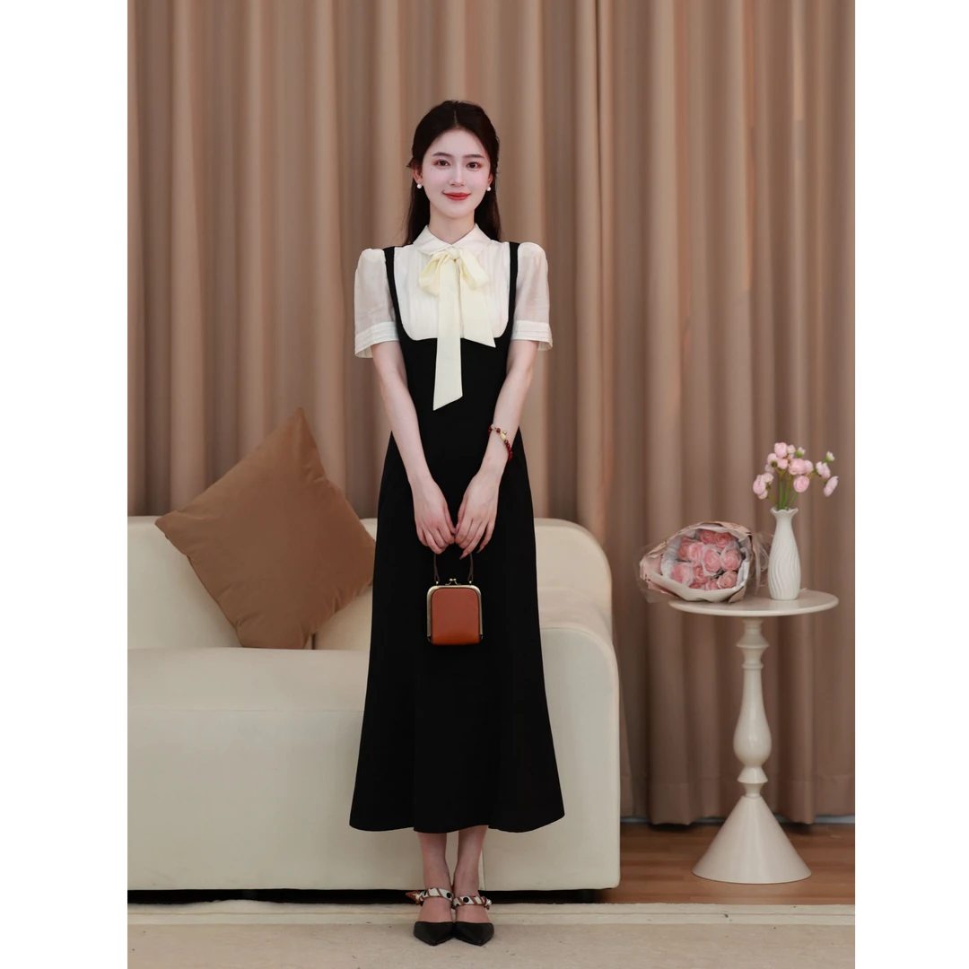 【莉顿学姐】LiLi法式名媛韩系假两件气质显瘦鱼尾裙 xmzh2703