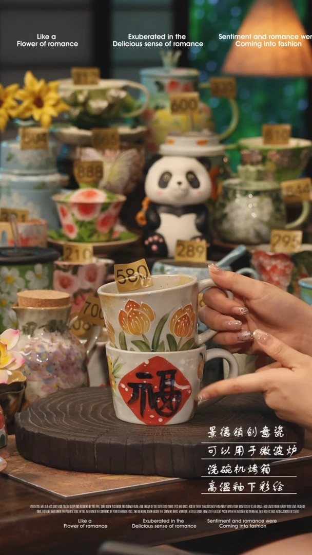 陶瓷一对景德镇高温釉下彩手工手绘款式