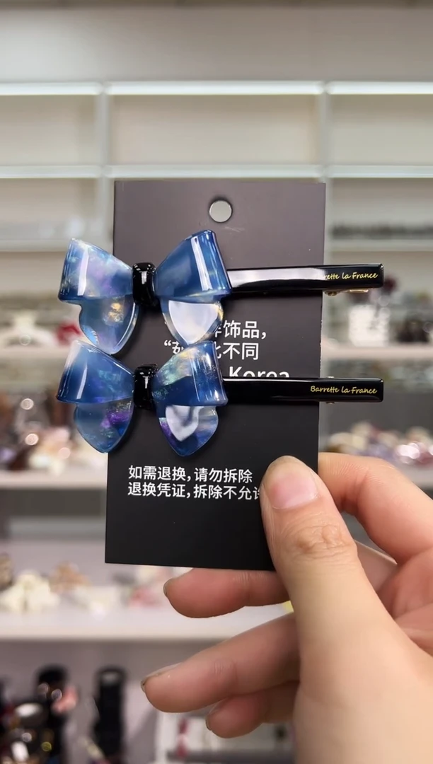 醋酸非金属韩国醋酸品牌发饰长款蝴蝶结鸭嘴边夹一对