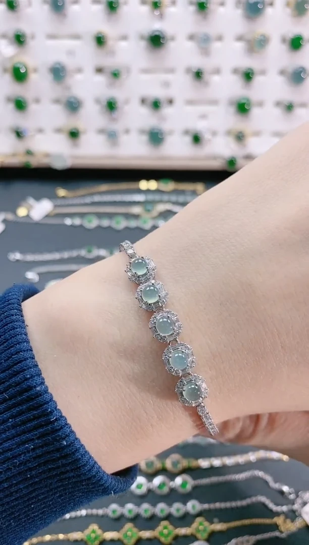【闪购商品】翡翠手链银S925镶嵌天然翡翠