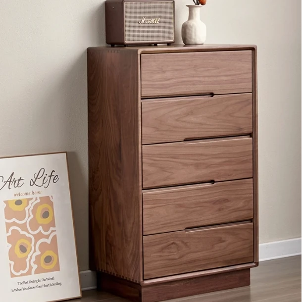 北美黑胡桃木五斗柜储物柜简约现代实木收纳柜抽屉柜客厅卧室边柜
