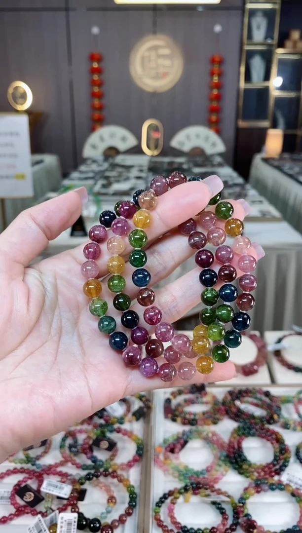 未镶嵌老矿碧玺冰体三圈手串8mm+碧玺hon多样性发货一条