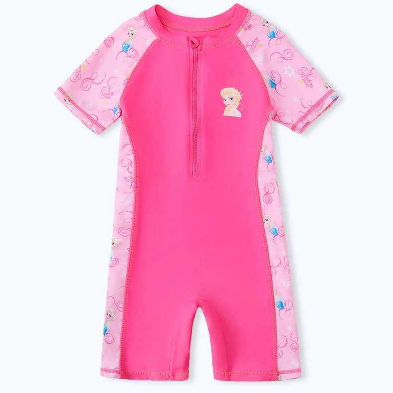 【JX】女童连体泳衣短袖冲浪服儿童时尚夏季速干亲子游泳儿童泳衣
