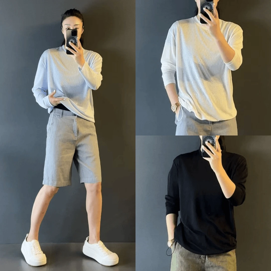 夏季薄款宽松长袖t恤防晒衣男韩版休闲帅气单穿抽褶纯色简约上衣
