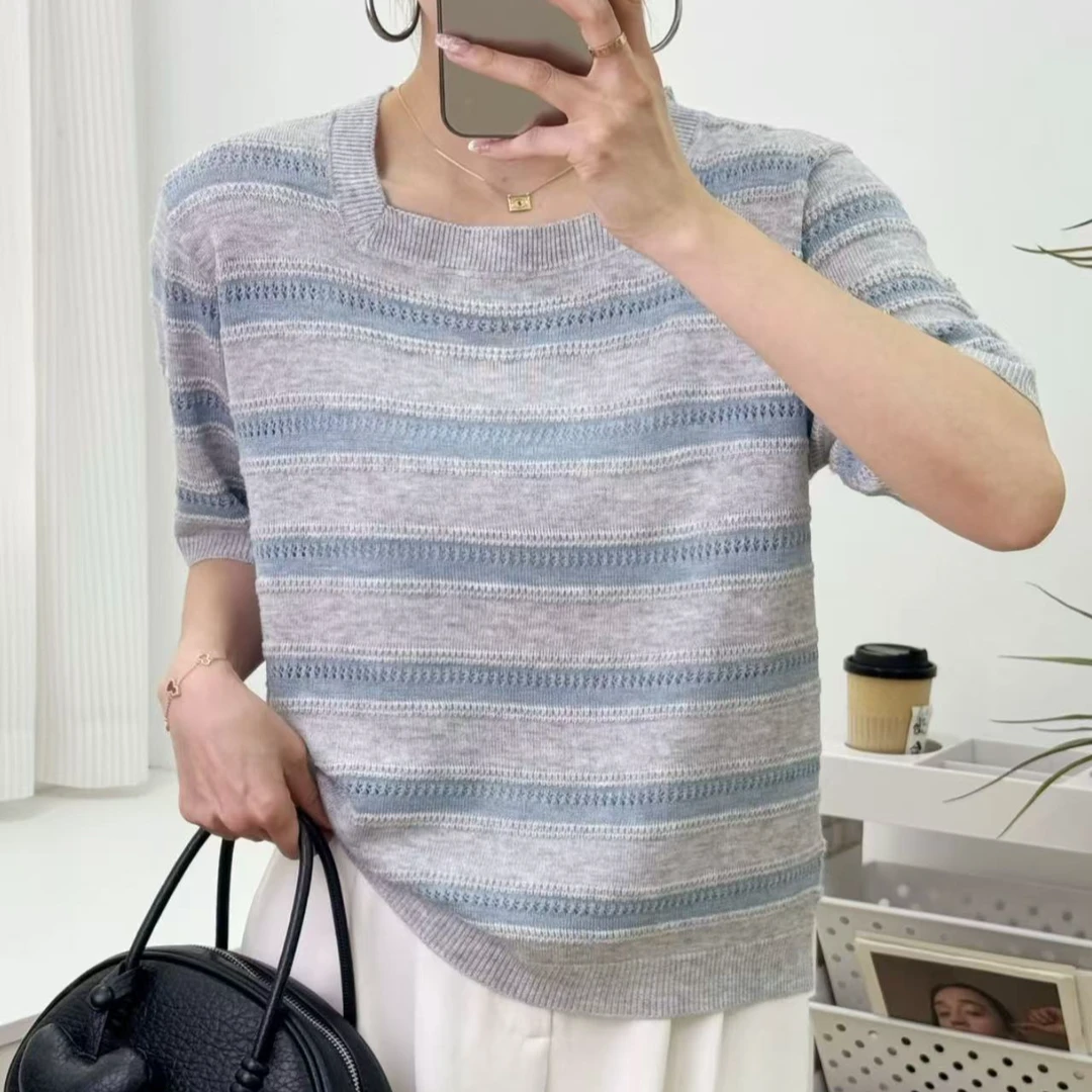 888#夏季短袖条纹针织衫显瘦时尚百搭1 19