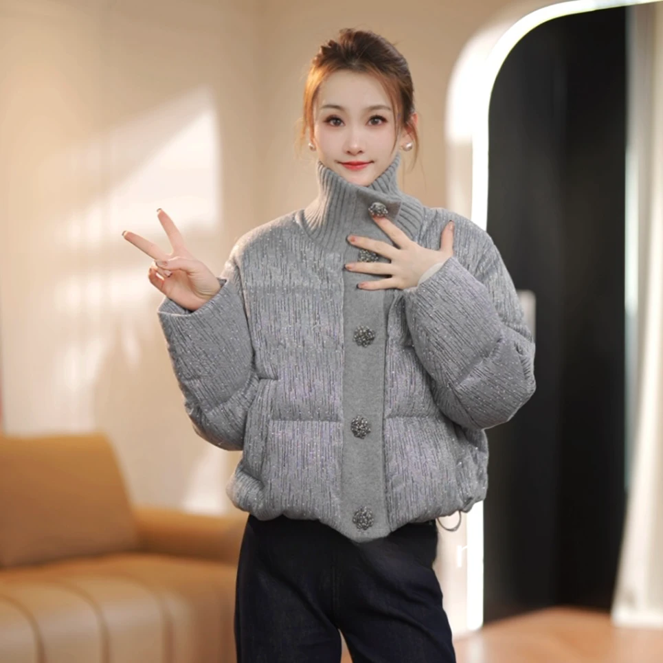 珩绣银河系2025亮闪小香圆领羽绒外套88211