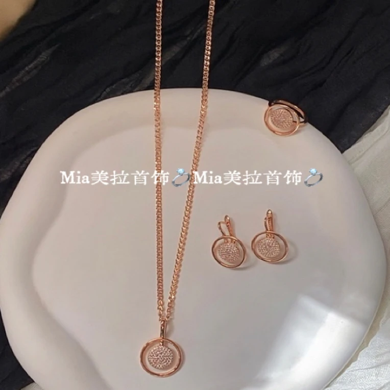 钛钢亚克力项链 三件套气质时尚百搭女王双面简约坠链素款轻奢ins