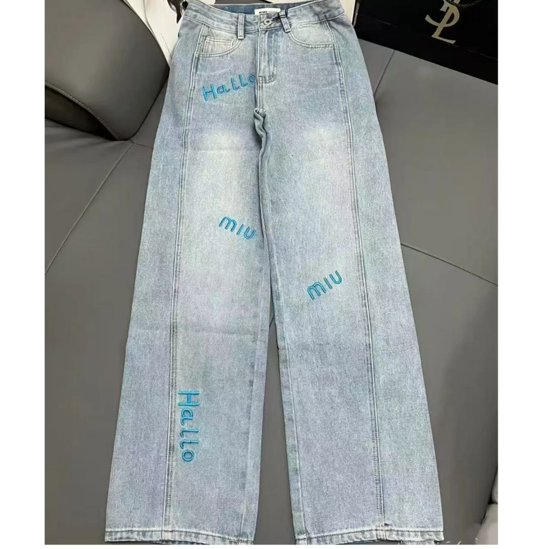 25春季新款刺绣宽松显瘦牛仔阔腿裤（3038）