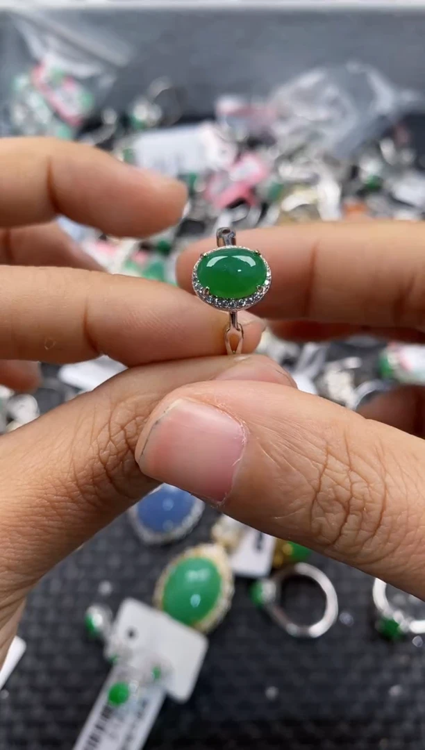 银S925镶嵌戒指翡翠10-10-10  210-10-10  2