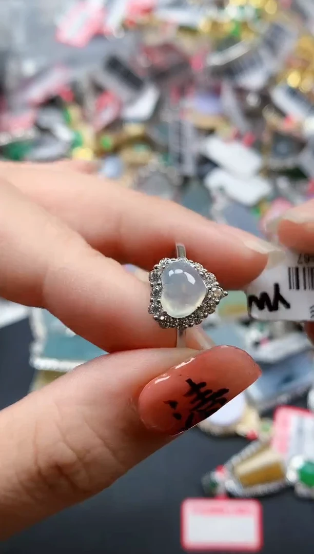 银S925镶嵌戒指翡翠天然A货缅甸翡翠