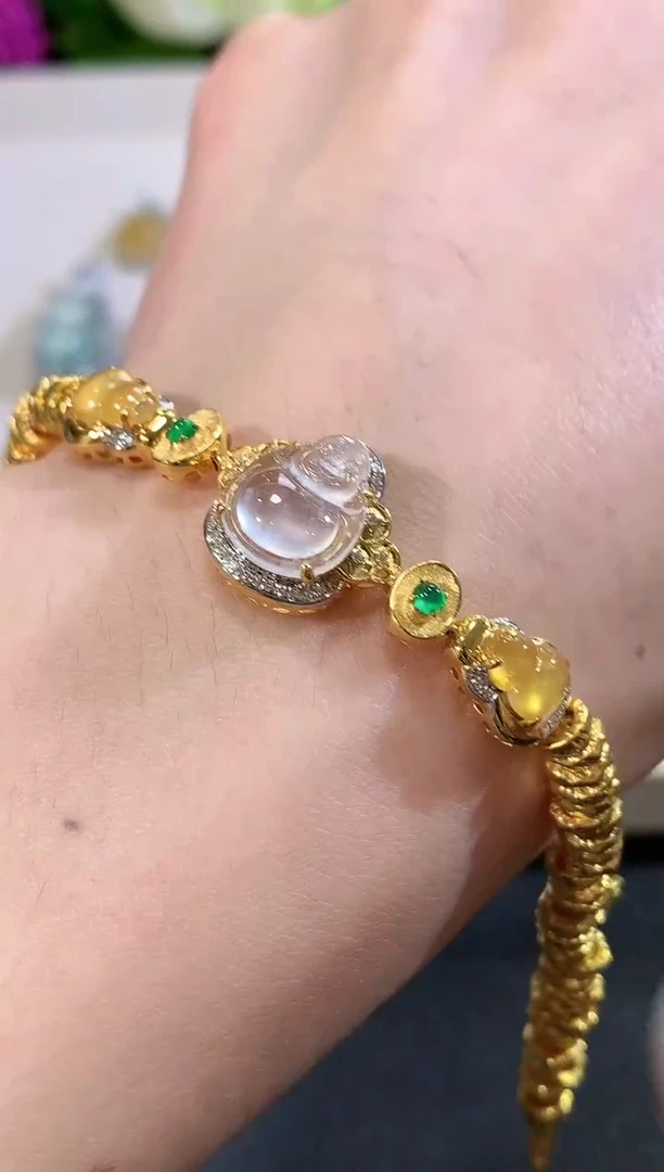 足金镶嵌手链翡翠a67