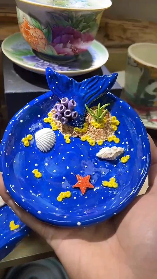 手工陶瓷小盘海洋题材