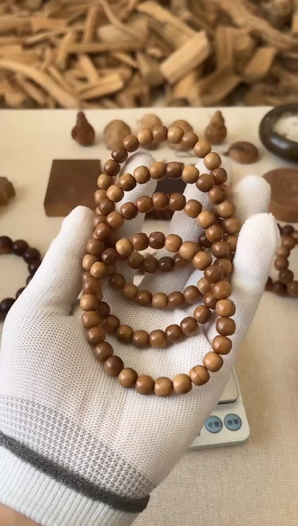 手串檀香木正区老山檀 供奉料 7.5*8 精工 横纹单圈 奶香奶甜醇厚