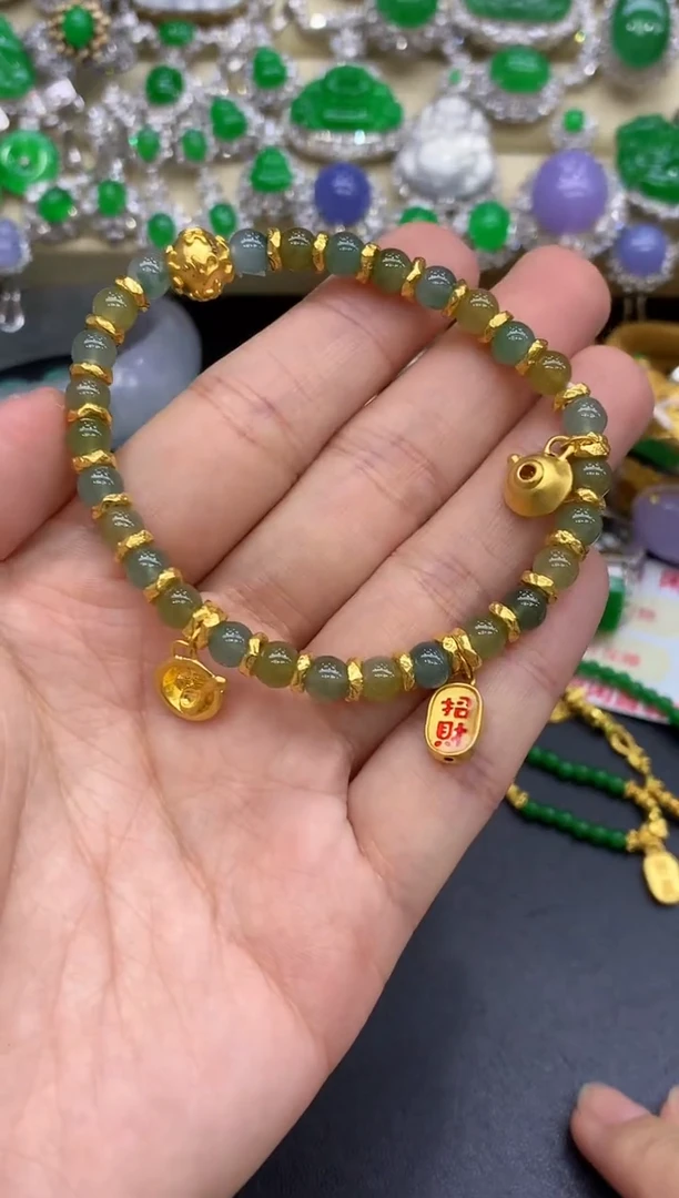 足金镶嵌手链翡翠449-中国好珍宝
