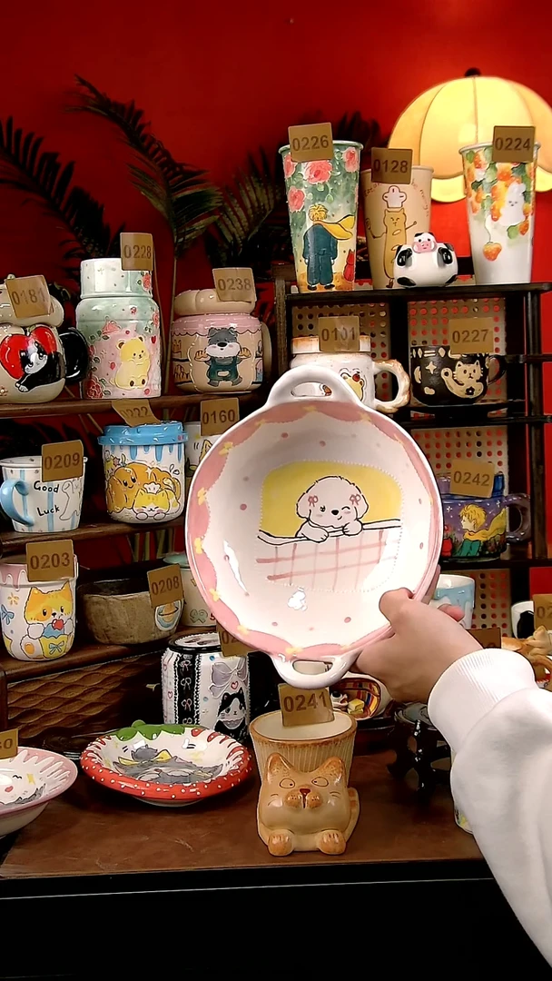 碗瓷DIY景德镇陶瓷创意手工手绘卡通风大碗