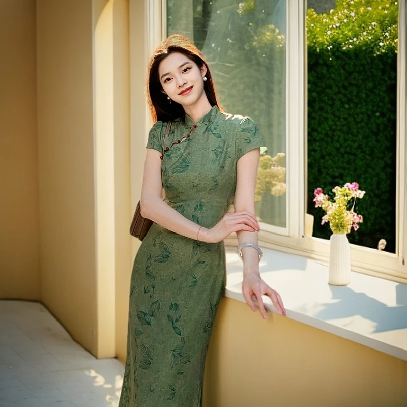 丹青'新中式碎花改良旗袍女春夏新款镂空复古气质国风修身连衣裙