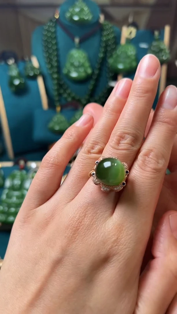 【闪购商品】和田玉（碧玉）戒指银S925镶嵌碧玉