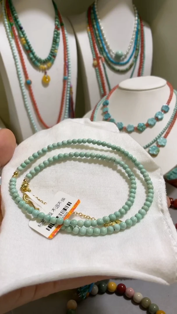 未镶嵌绿松石珠宝奇石3.8mm项链