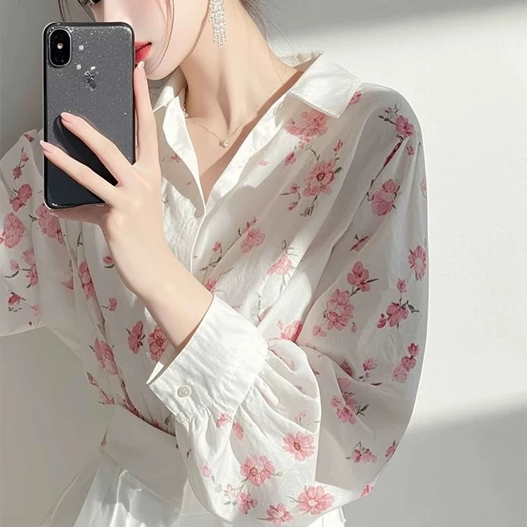 甜美碎花印花衬衫2025薄款长袖新款上衣法式百搭衬衣
