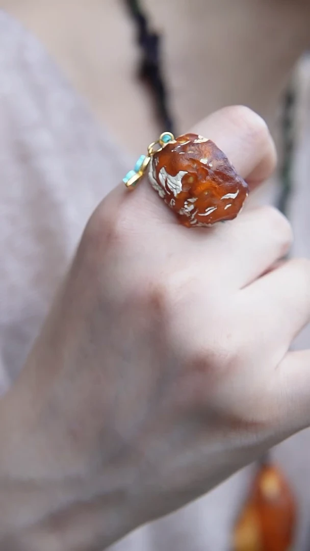 裸石蜜蜡未镶嵌*戒指设计款*蜜蜡原石戒指*百搭
