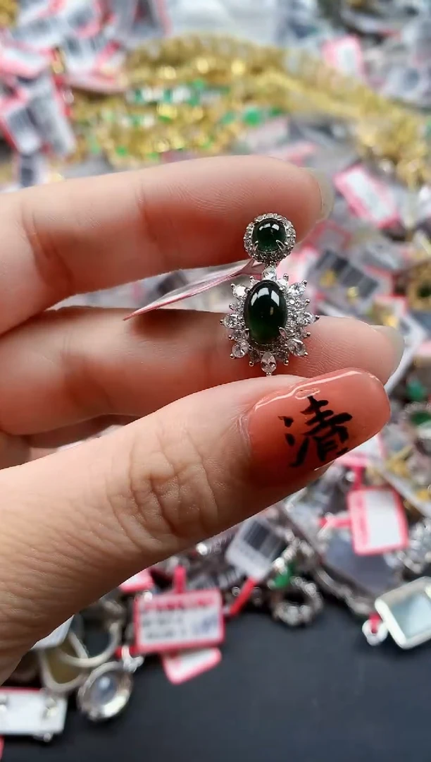 银S925镶嵌戒指翡翠天然A货缅甸翡翠