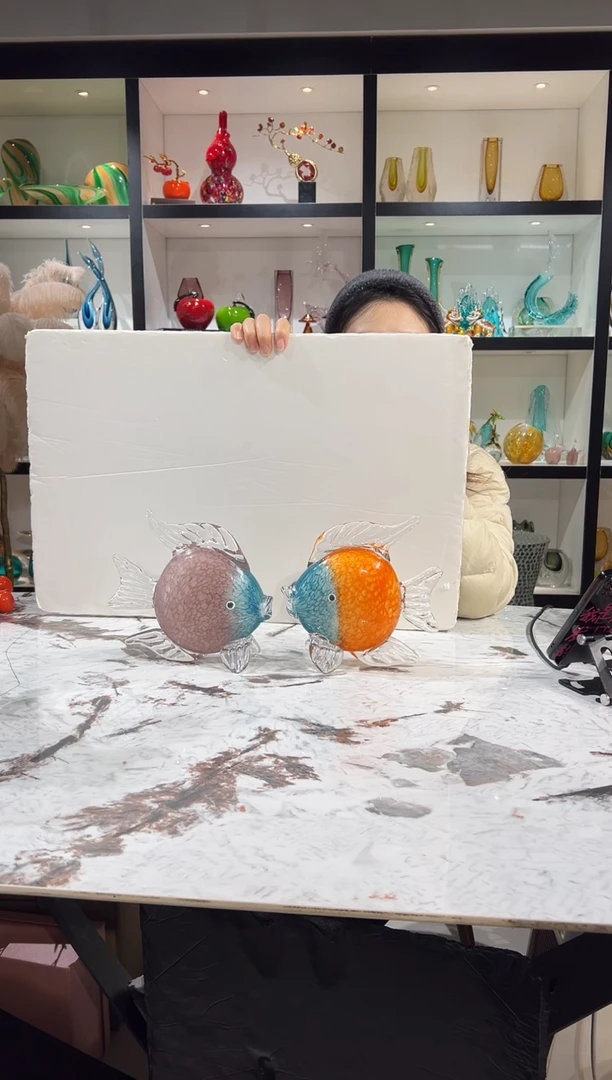 琉璃小鱼摆件一对
