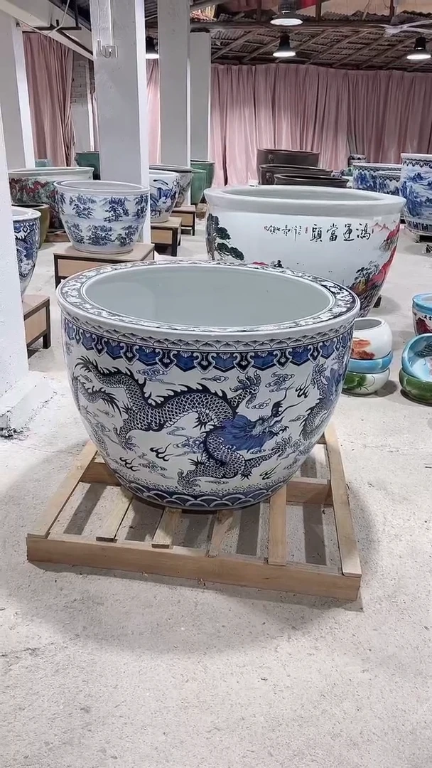 瓷片玉*阁一米直径青花手绘龙缸
