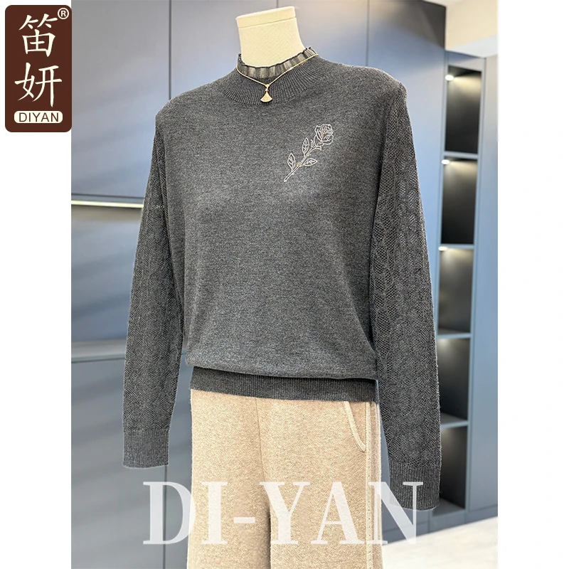 时尚妈妈装半高领针织衫女春秋新款上衣气质百搭中老年毛衣打底衫