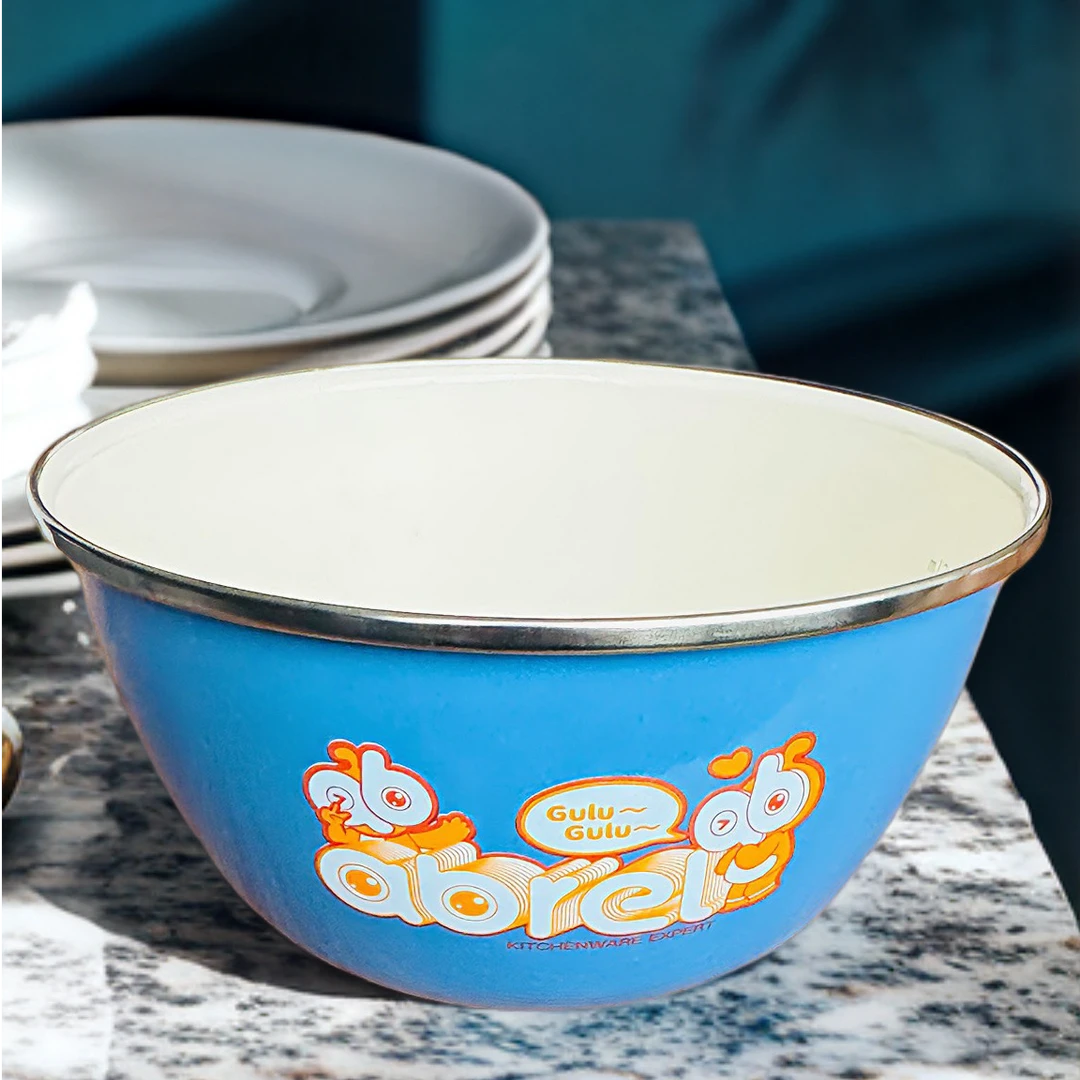 安博力搪瓷沙拉碗两件套无涂层小火锅储物盆水果蔬菜家用高汤盆