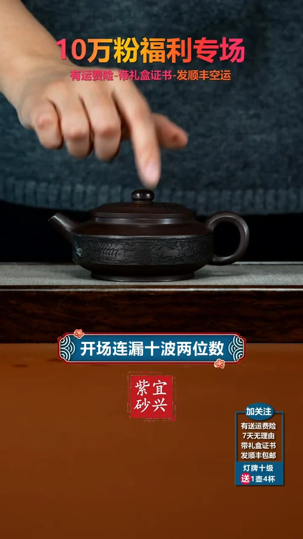 茶壶紫砂李传荣赤龙血砂刻绘周盘200CC
