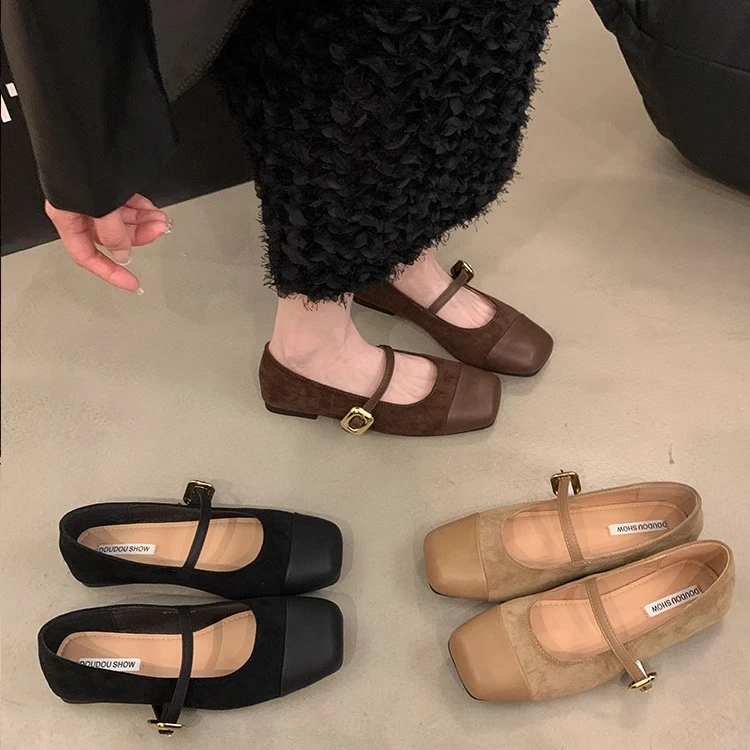 啄木鸟法式平底鞋女单鞋2025新款秋季配裙子温柔风晚晚鞋玛丽珍鞋