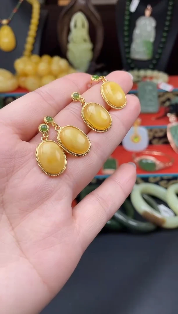 银S925镶嵌蜜蜡耳饰耳饰XA049  多样性发其一