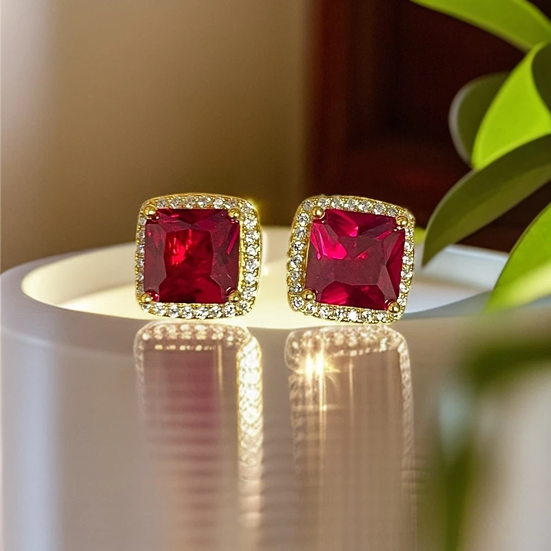 红宝石银镶耳饰8金