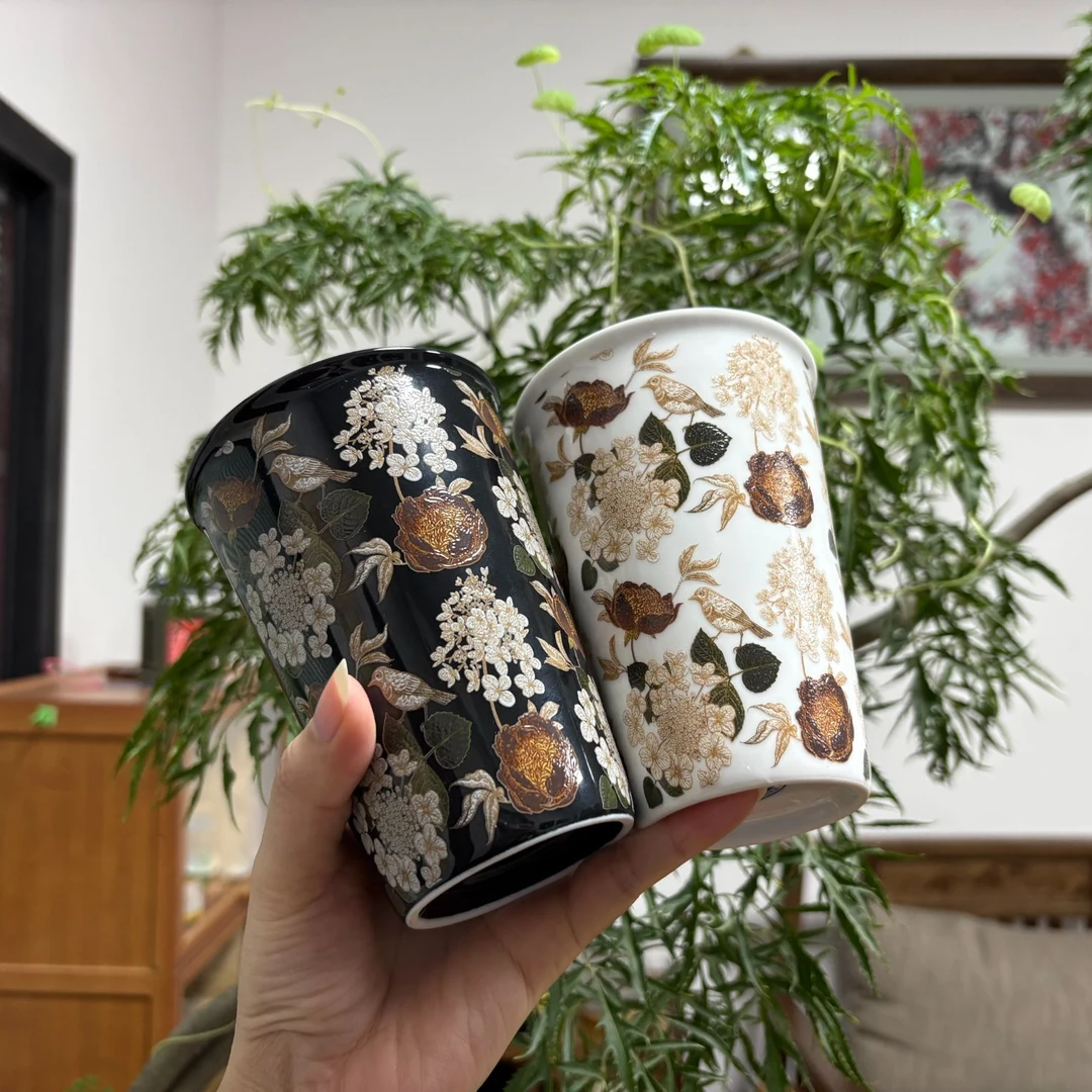 【黑白】景德镇金冠陶瓷高温白瓷彩绘奶茶杯可乐杯牛奶杯水杯