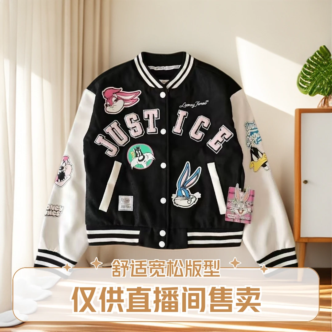 【281--290】男女通用棒球服印花套装白色夹克春秋学院风童装