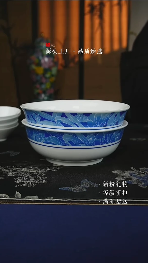 陶瓷y**i微瑕手绘款梦之蓝6寸菜碗2个
