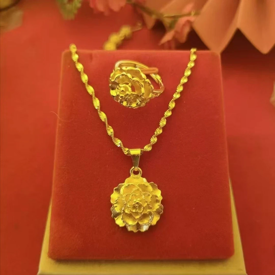 祁隆老师专属福利MY 999正品牡丹花项链戒指两件套轻奢富贵