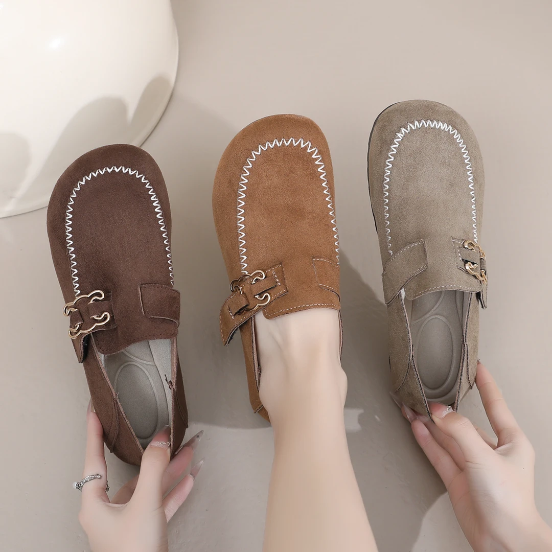 2025春新款复古勃肯鞋女鞋舒适两穿豆豆鞋平底乐福鞋网红休闲鞋女