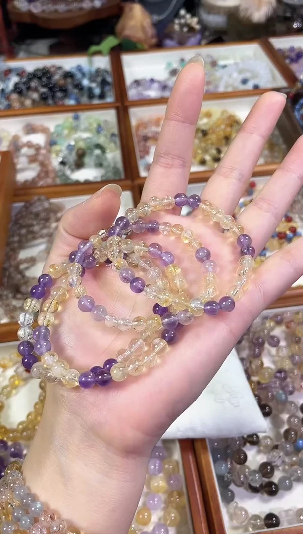 未镶嵌手串水晶天然紫水晶黄塔晶双拼手串