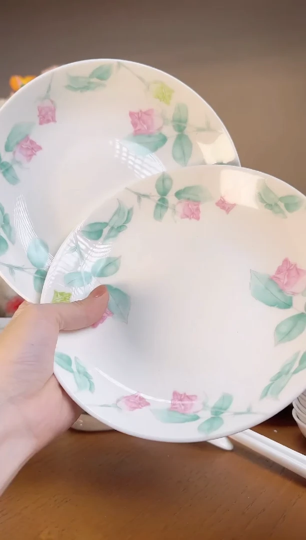 【闪购商品】玫瑰高骨瓷7寸深盘2个