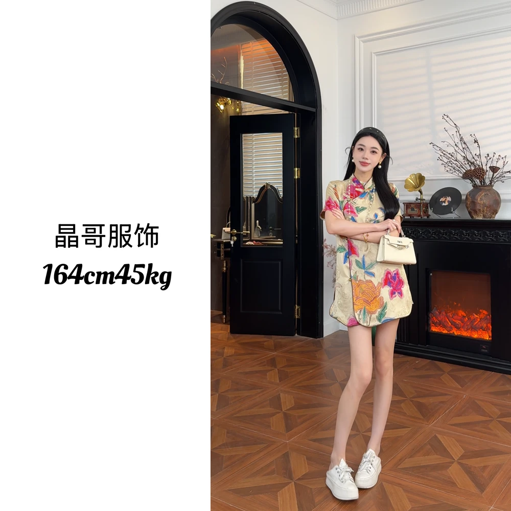 现货【花之恋】夏季新中式休闲显瘦印花时尚国风短袖上衣短裤套装