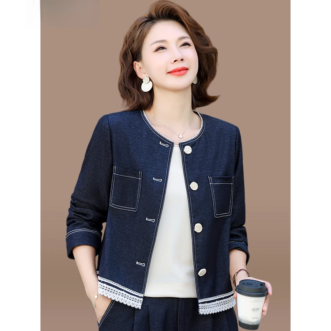 妈妈装秋套装洋气2025新款阔太太小香风牛仔上衣中老年女秋装外套