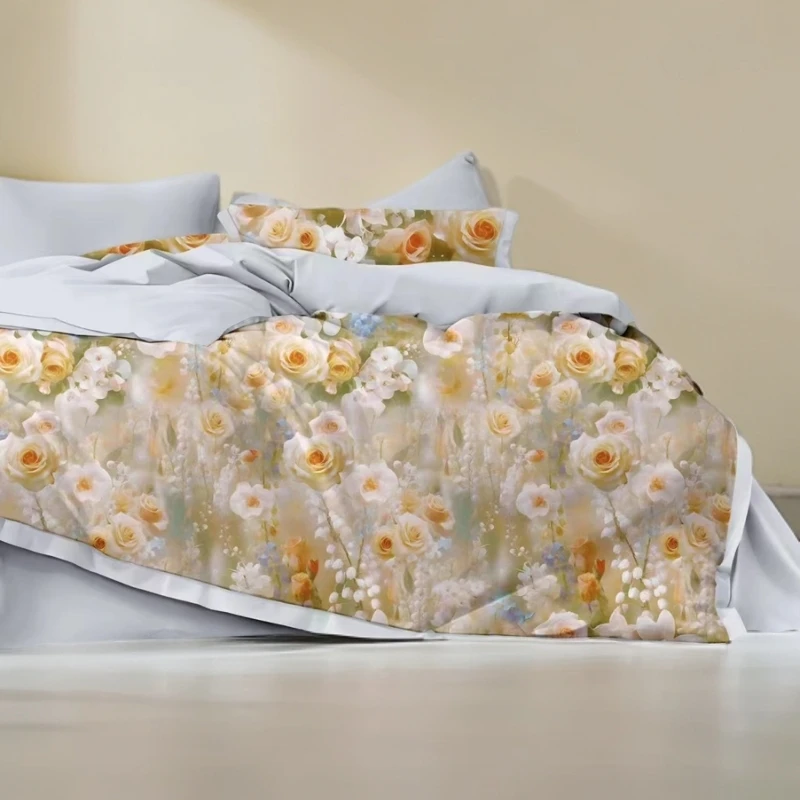 水墨玫瑰 黄 双人床单 尺寸 2.35✖️2.35 面料 亲肤透气 舒适柔软