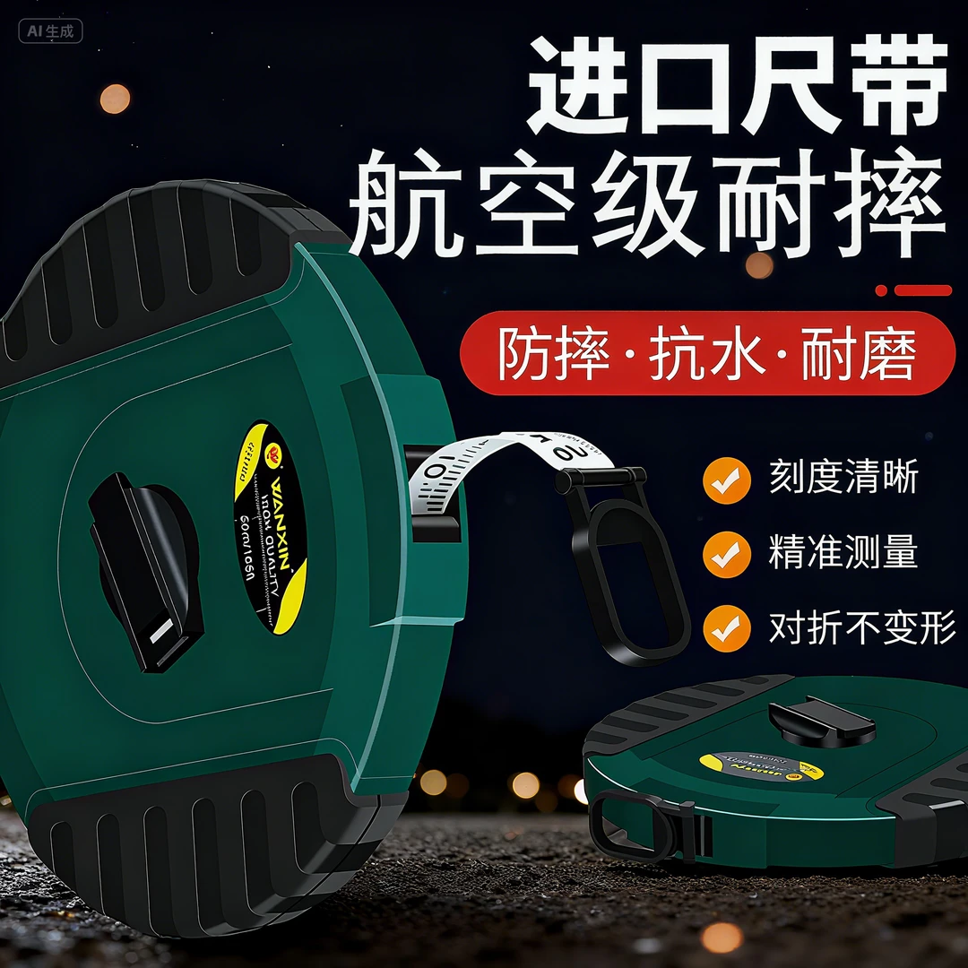 高精密纤维皮尺进口卷尺包胶圆盒尺10米20米30米50米工程测量尺