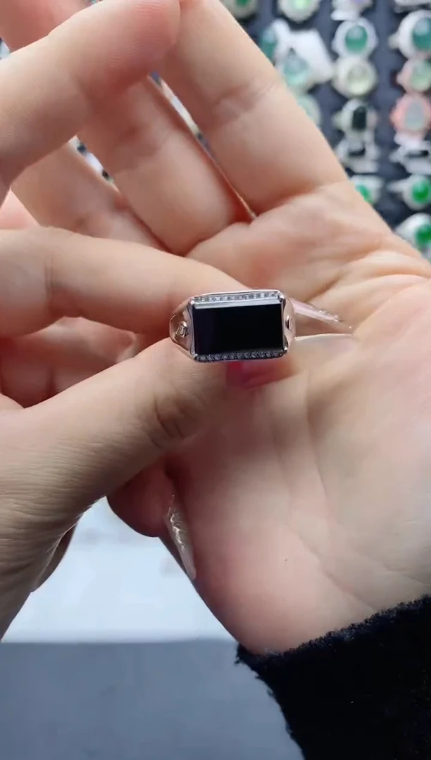 【闪购商品】翡翠戒指银S925镶嵌天然翡翠男戒