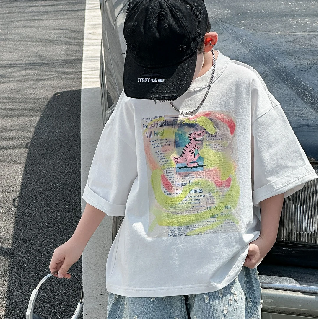 麦哟哟男童夏季短袖时尚休闲宽松潮流印花洋气韩版潮酷潮流中小童